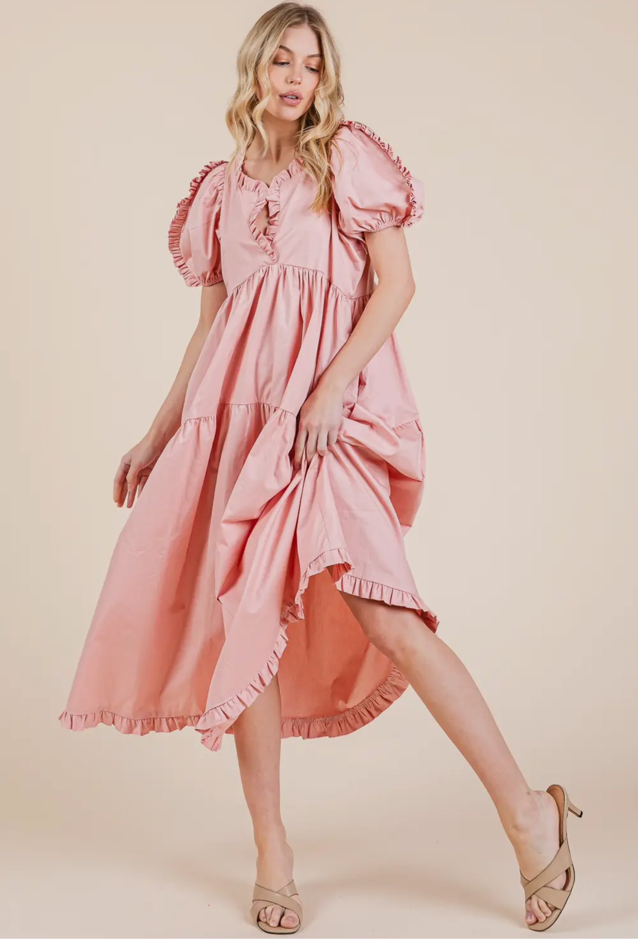 Ruffled tiered babydoll midi dress