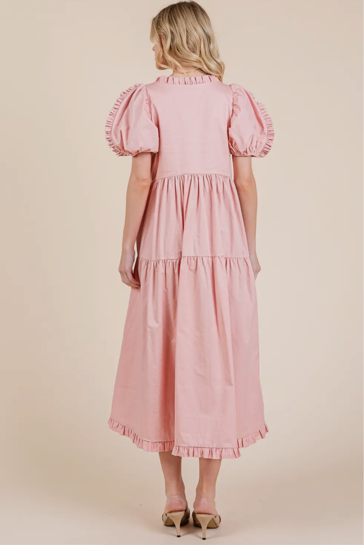 Ruffled tiered babydoll midi dress
