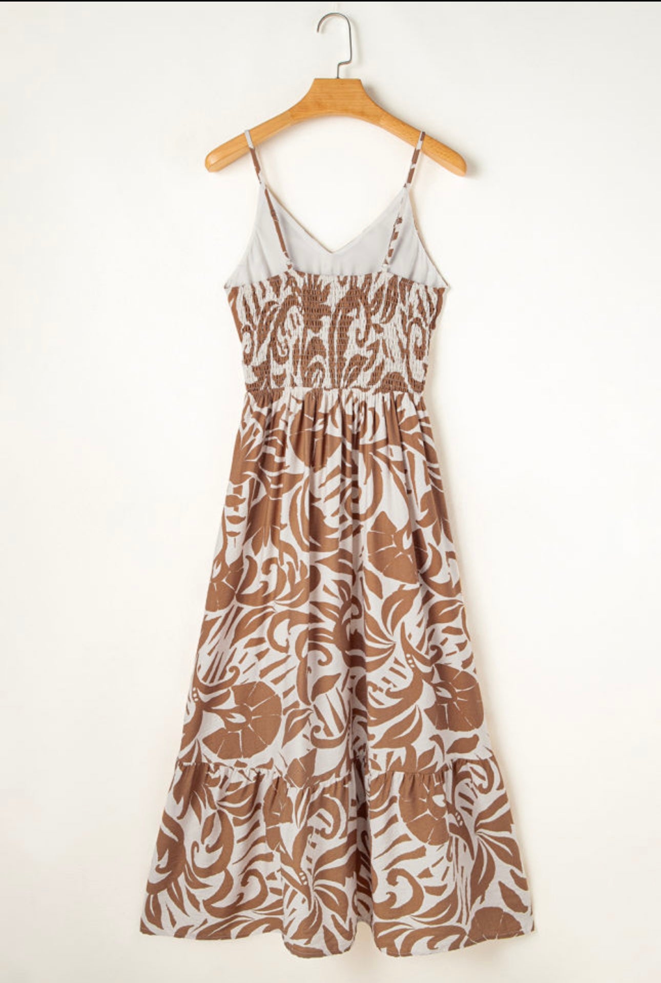Khaki floral high waist spaghetti strap maxi dress