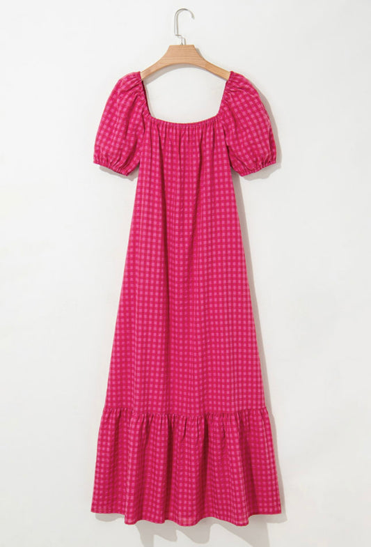 Rose ginham bubble maxi dress