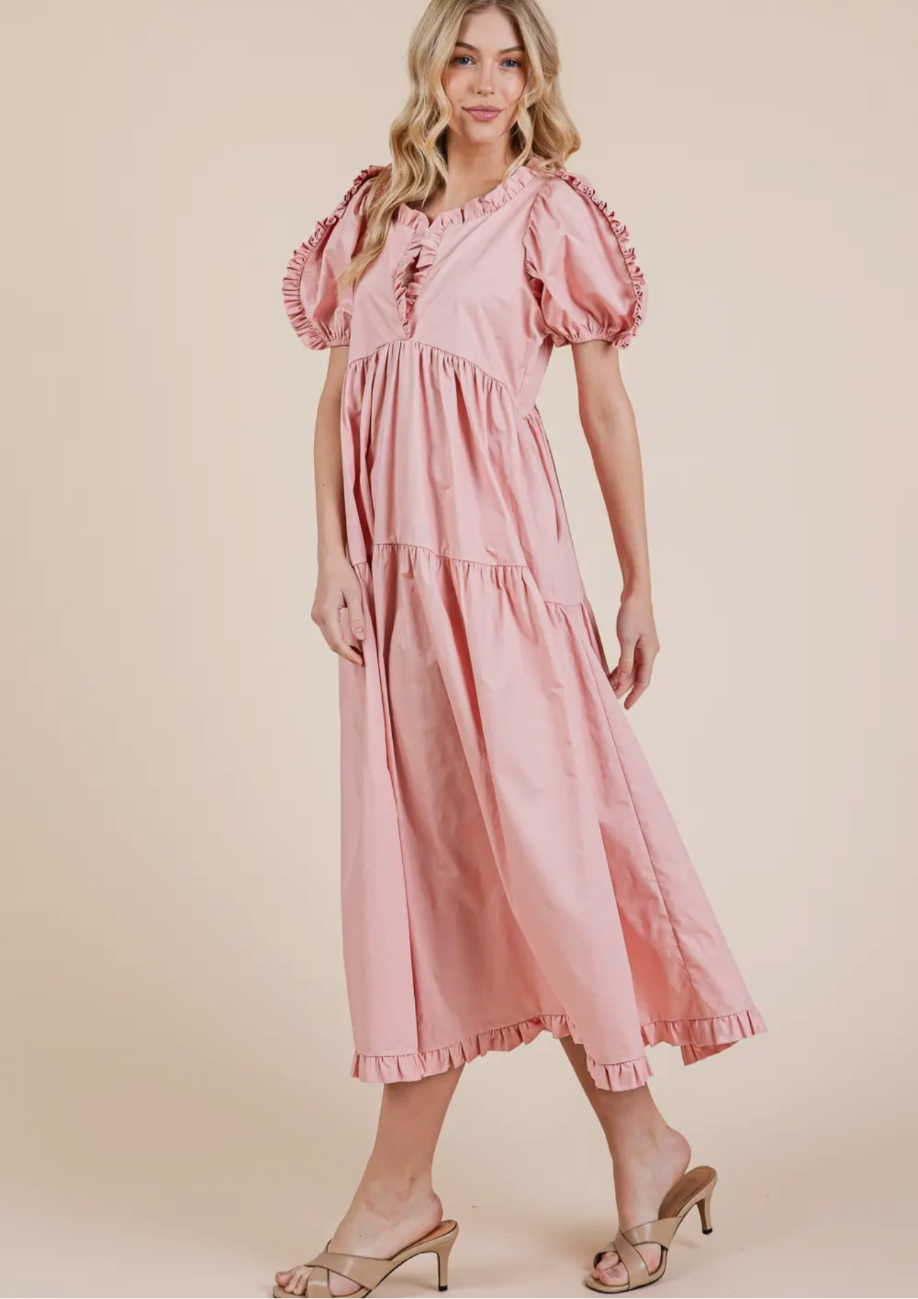 Ruffled tiered babydoll midi dress