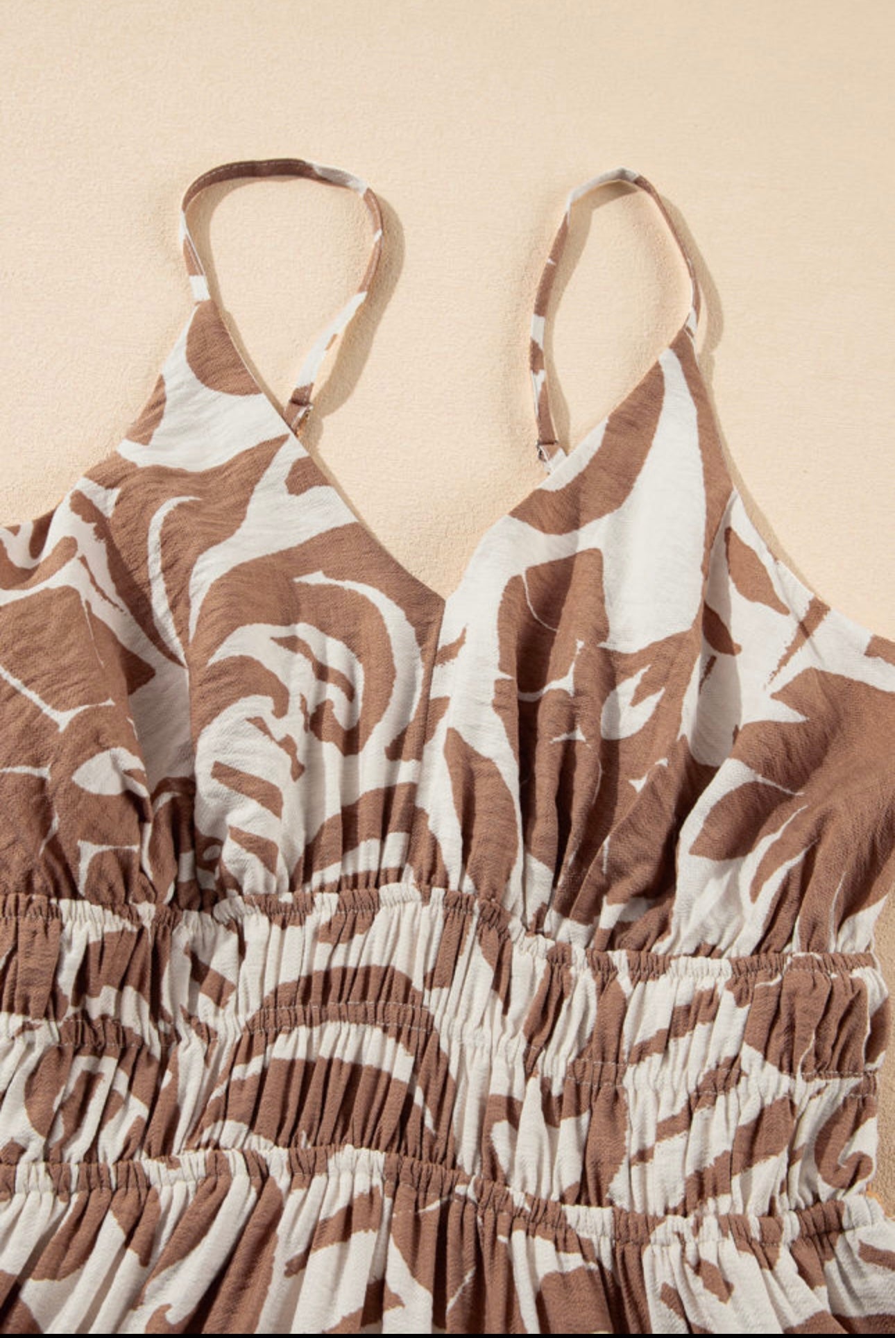 Khaki floral high waist spaghetti strap maxi dress