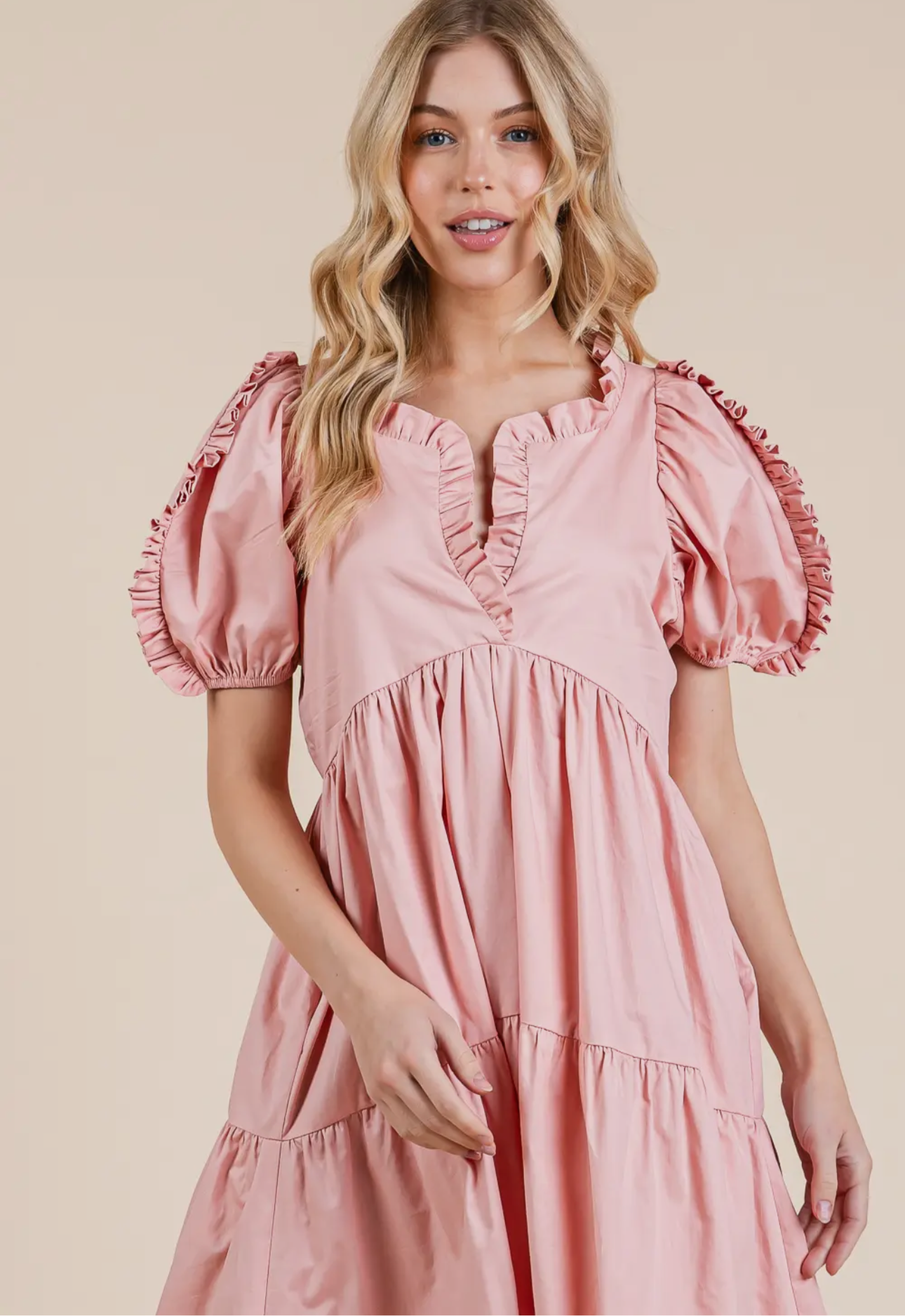 Ruffled tiered babydoll midi dress