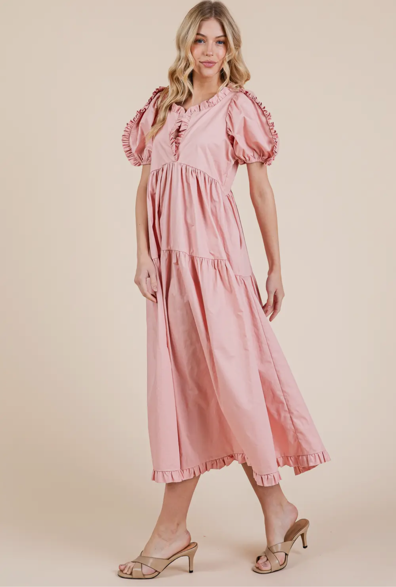 Ruffled tiered babydoll midi dress